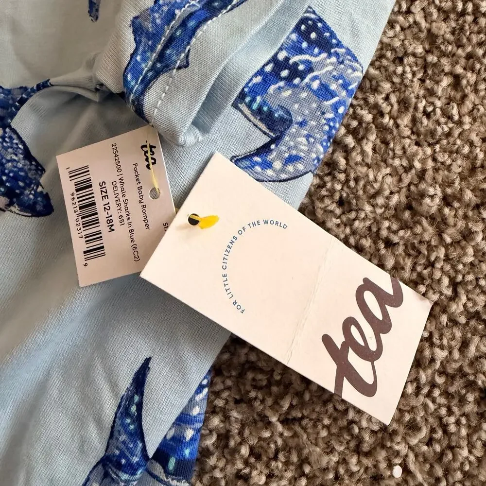 Jack and Emmy Tea Collection Shark Romper One Piece Blue NWT 12-18 Months